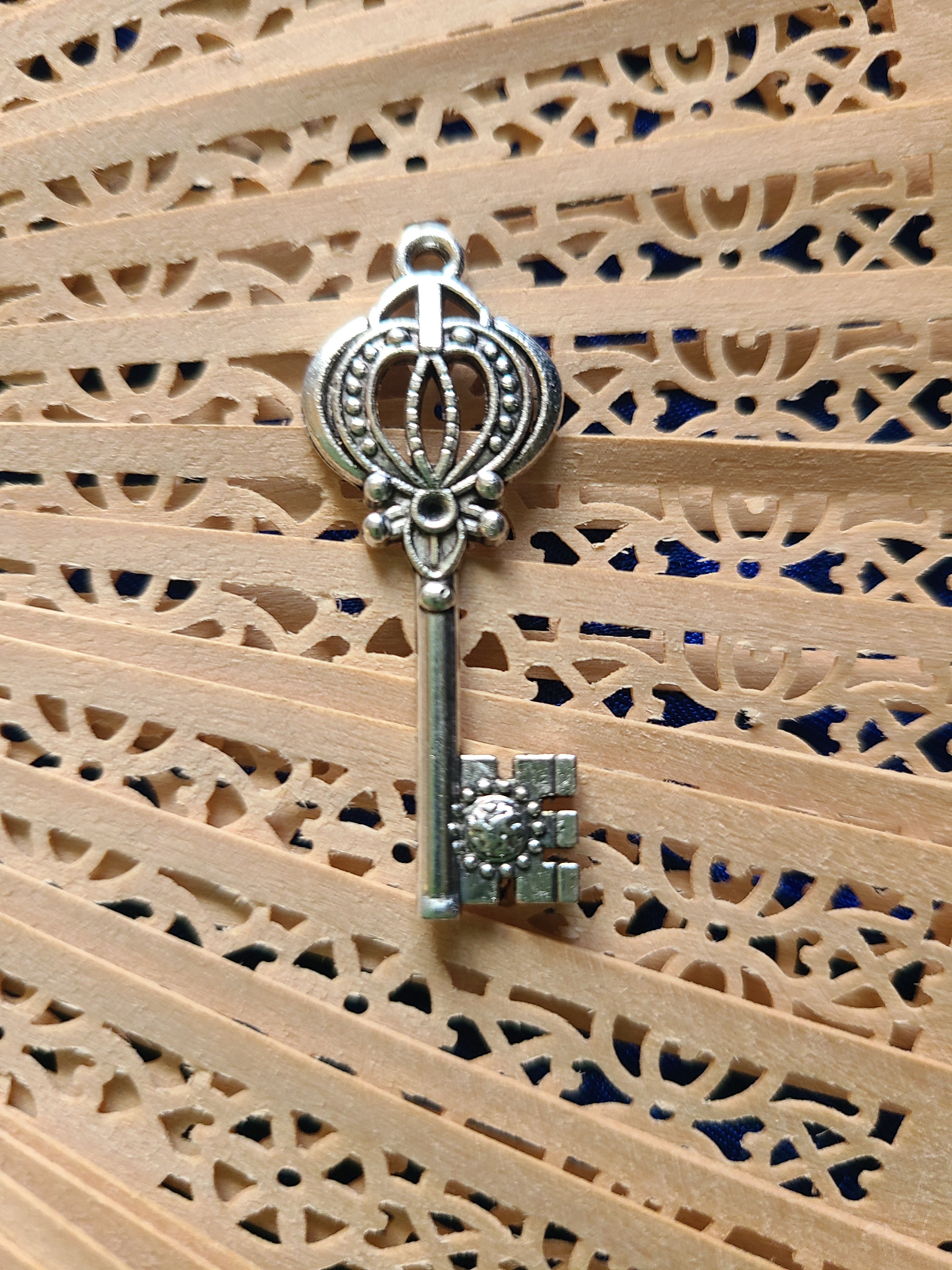 Vintage SilverTone Crown Key Pendant